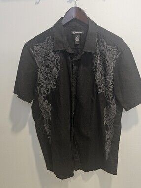 I.N.C. International Concepts Men's Black Short Sleeve Gray Embroidory In XL